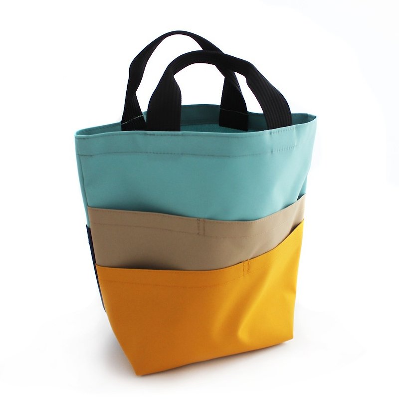 Layer tote bag small water blue x beige x yellow navy - 手提包/手提袋 - 聚酯纤维 蓝色