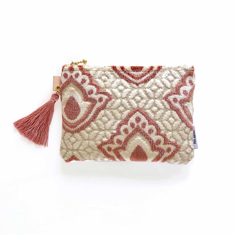 モロッカン生地で作った幾何学模様のポーチ　シュシュ　ミニ - 化妆包/杂物包 - 棉．麻 粉红色