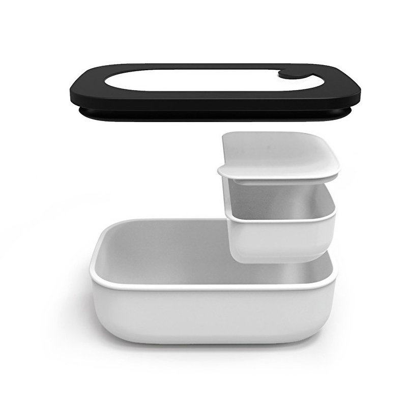 900ML午餐密封盒 (白+黑) - 便当盒/饭盒 - 塑料 白色