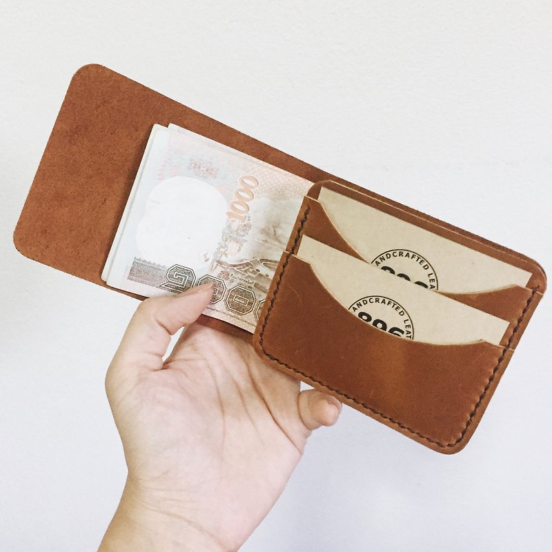 Minimal Tan Oil Leather wallet, Half wallet, Slim wallet, Leather billfold - 皮夹/钱包 - 真皮 