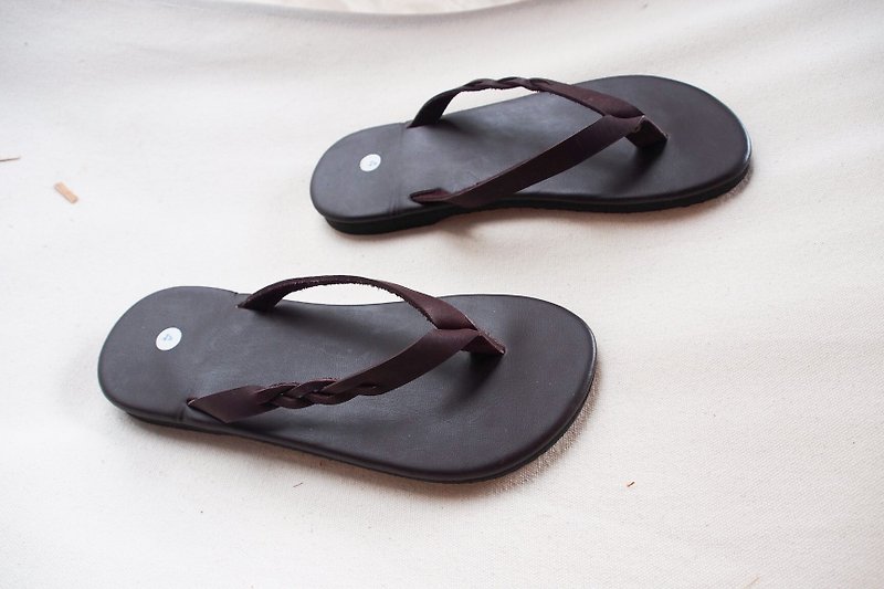 Flip Flop Ethnic sandal Simple Leather Shoe  Boho Sandal Minimal Style Shoes - 女款皮鞋 - 人造皮革 咖啡色