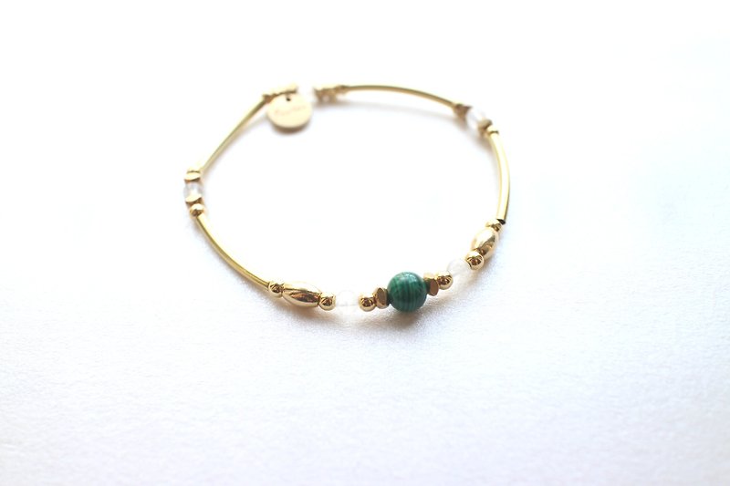 绿光森林-孔雀石 月光石 黄铜手环 - 手链/手环 - 宝石 