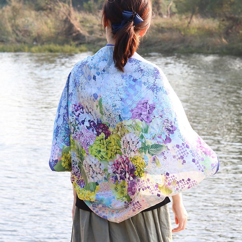 シルクスカーフ/紫陽花/ブルー/日本製 - 丝巾 - 丝．绢 蓝色