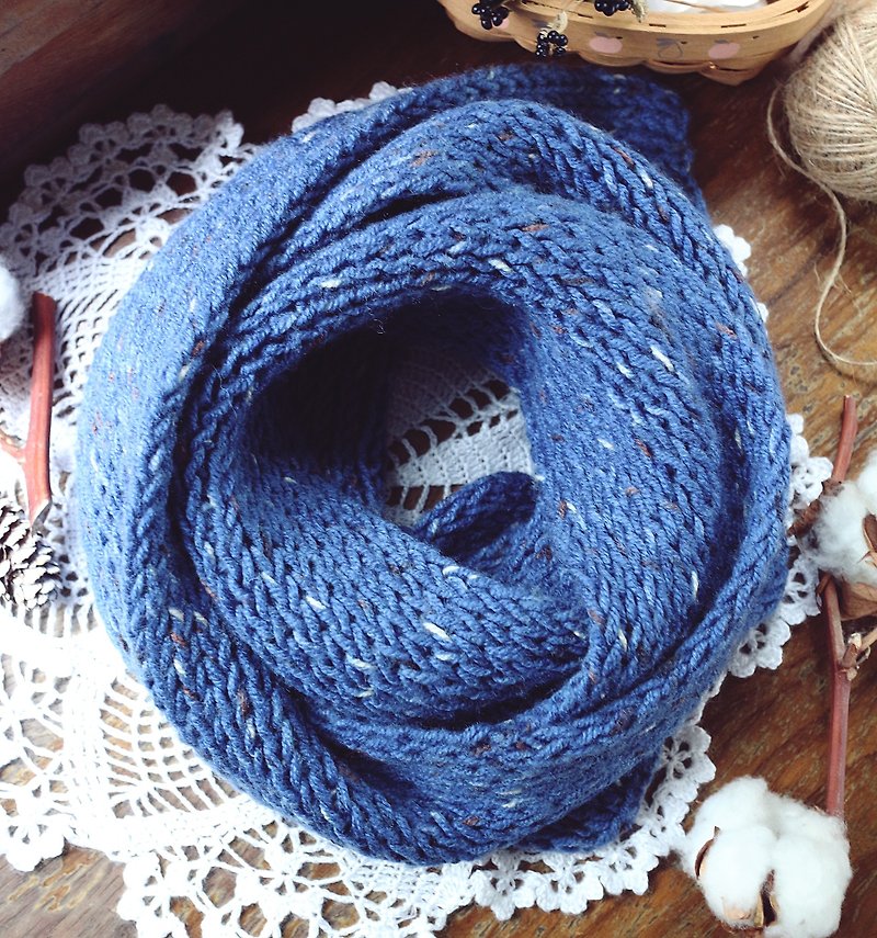手作-白鸥蓝海-毛线围巾 - 围巾/披肩 - 羊毛 蓝色