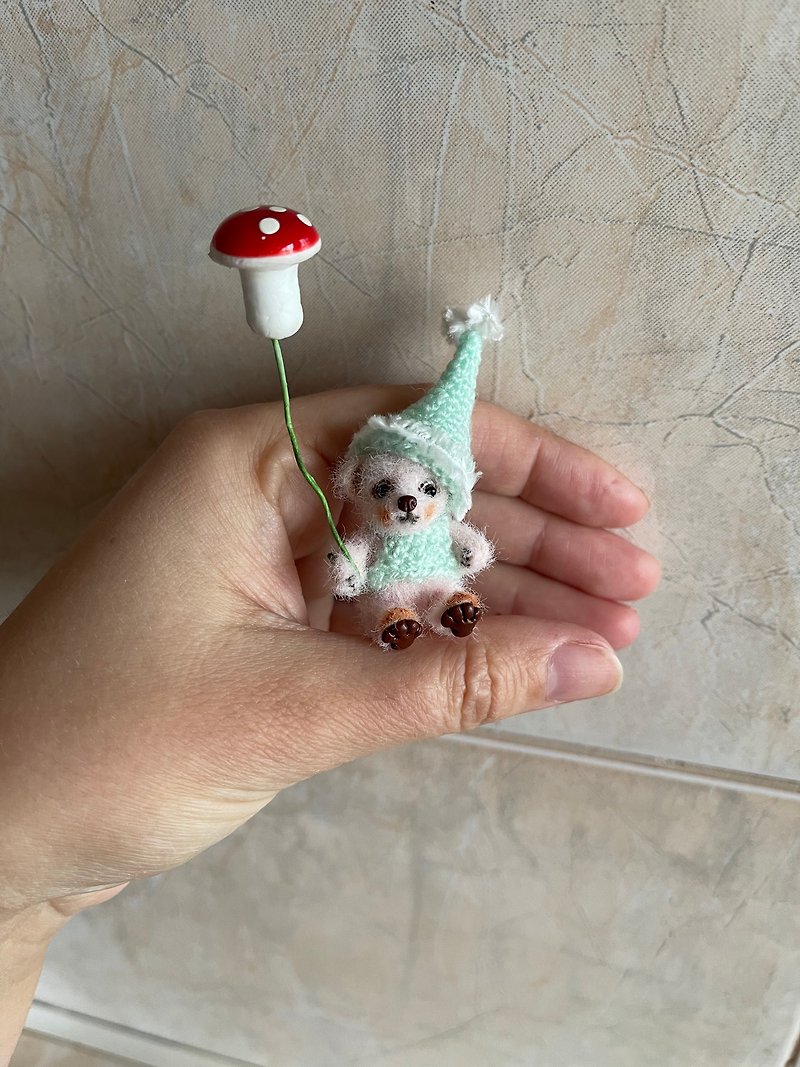 Miniature Teddy bear cub mini toy crochet ooak unique toy crochet small plush - 编织/刺绣/羊毛毡/裁缝 - 绣线 粉红色