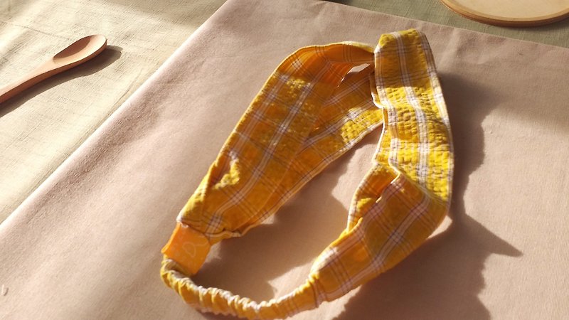 微醺柠檬塔－条纹 舒服泡泡布 l 限量一条 l 双环 发带 日系 质感 - 发带/发箍 - 其他人造纤维 黄色