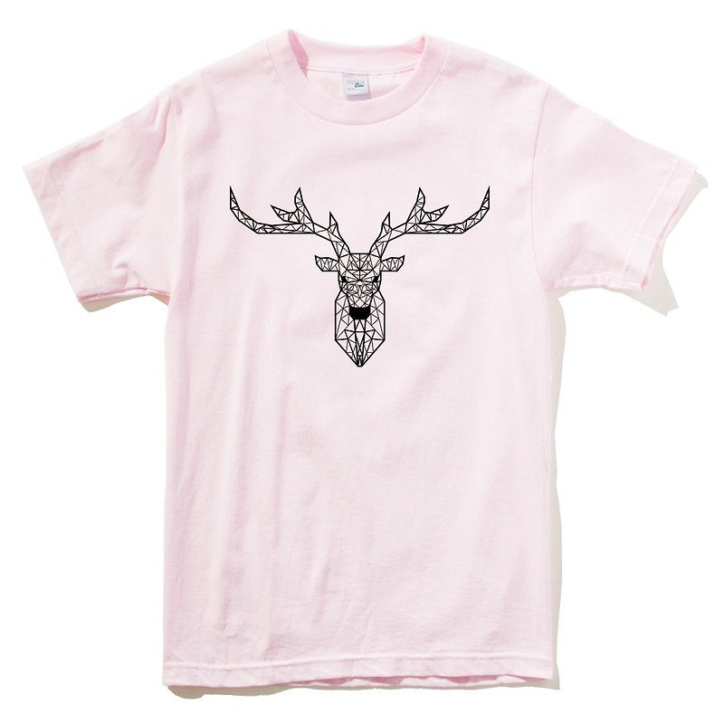Deer Geometric 短袖T恤 浅粉红色 几何 鹿 宇宙 设计 自创 品牌 银河系 时髦 圆 三角形 - 女装 T 恤 - 棉．麻 粉红色