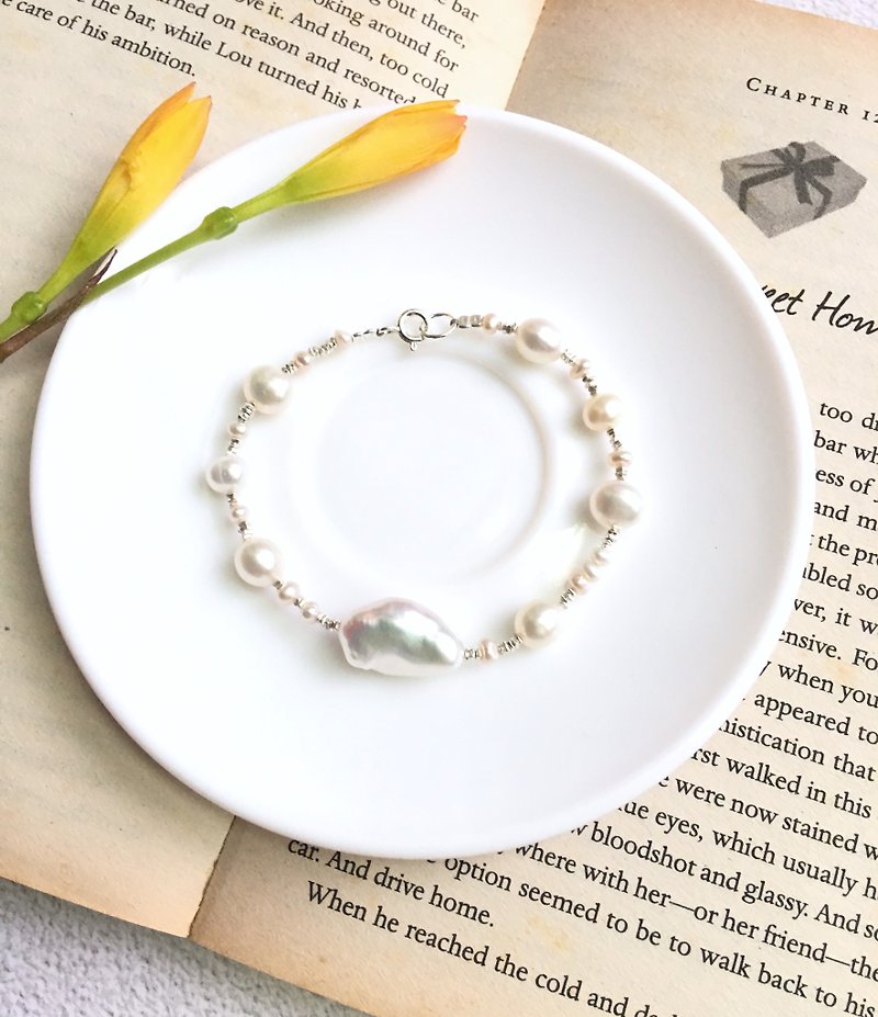 Ops pearl bracelet -纯银/变形珍珠/限定/小碎银/气质/小珍珠 - 手链/手环 - 宝石 白色