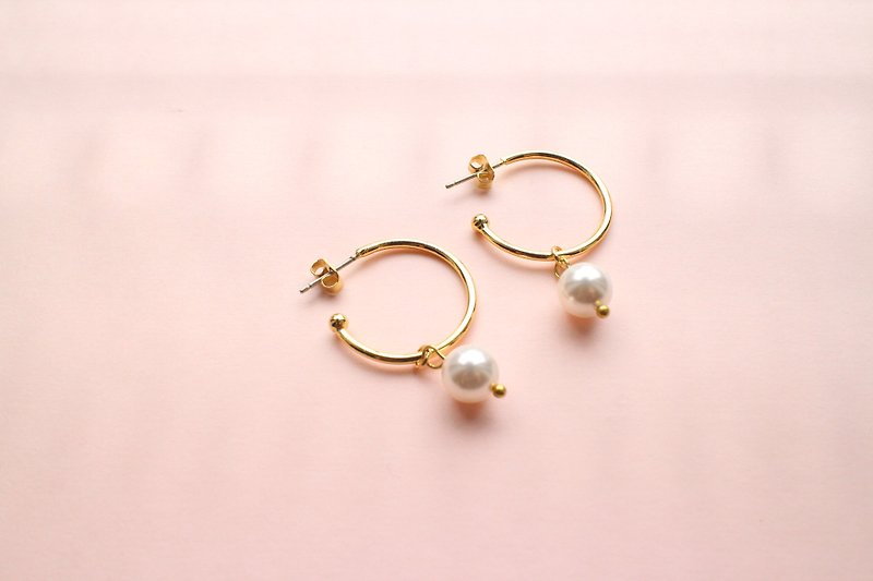 半圆-珍珠 黄铜耳环 - 耳环/耳夹 - 铜/黄铜 金色
