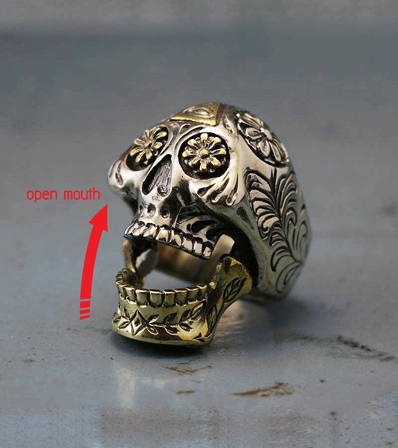 墨西哥自行车手环骷髅糖纯银巨大的925摩托车哥特式十字架 - 戒指 - 其他金属 银色
