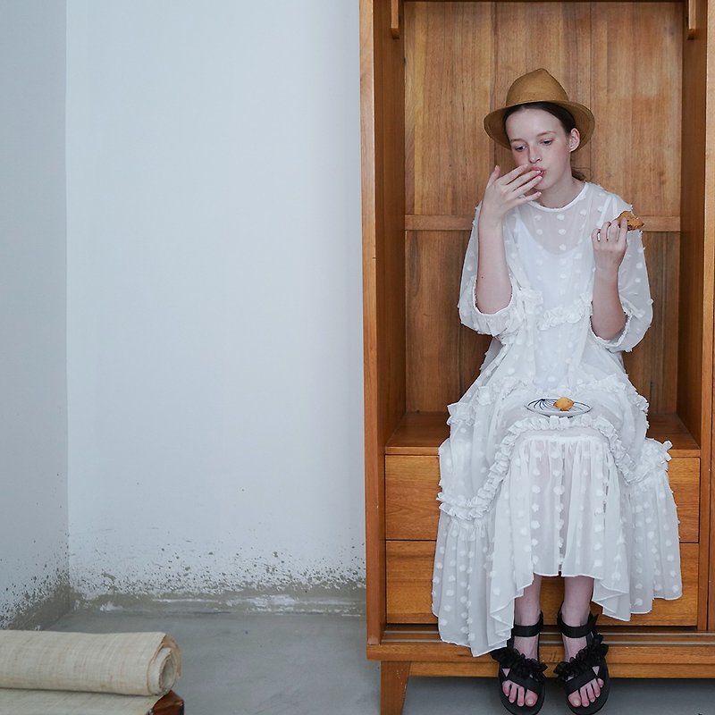 雪花白色雪纺连身裙 洋装 - imakokoni - 洋装/连衣裙 - 棉．麻 白色