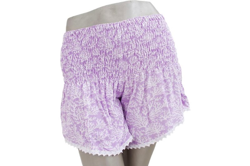 夏ガール！コーラルプリントショートパンツ　＜ラベンダー＞ - 女装短裤 - 其他材质 紫色