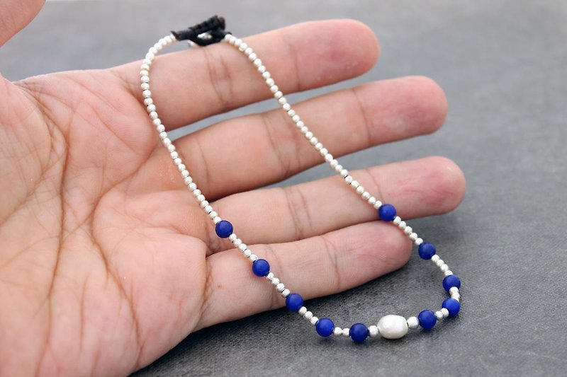 脚链串珠蓝玉珍珠银最小的简单的礼物为妇女 - 脚链/脚环 - 银 蓝色