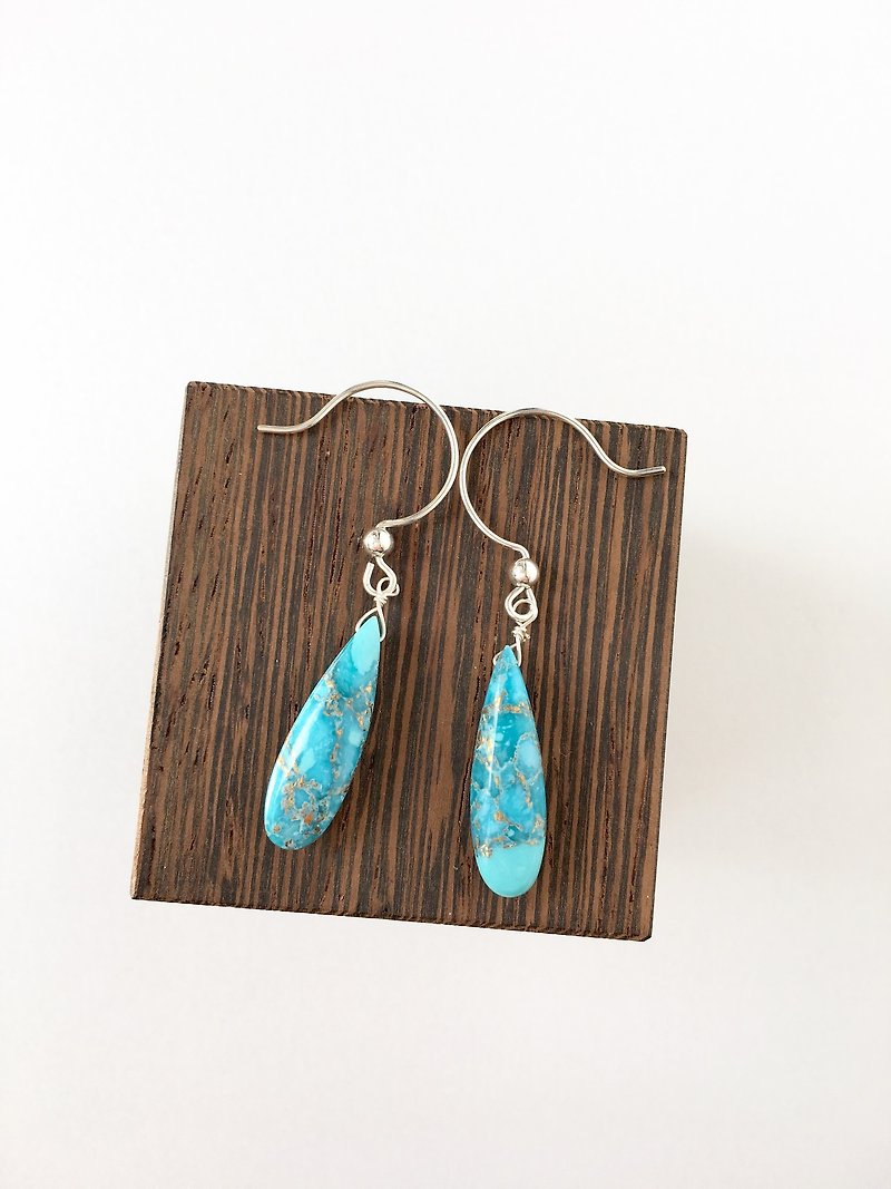 Mojave Copper Turquoise  Hook-earring 14kgf, SV925 - 耳环/耳夹 - 石头 蓝色