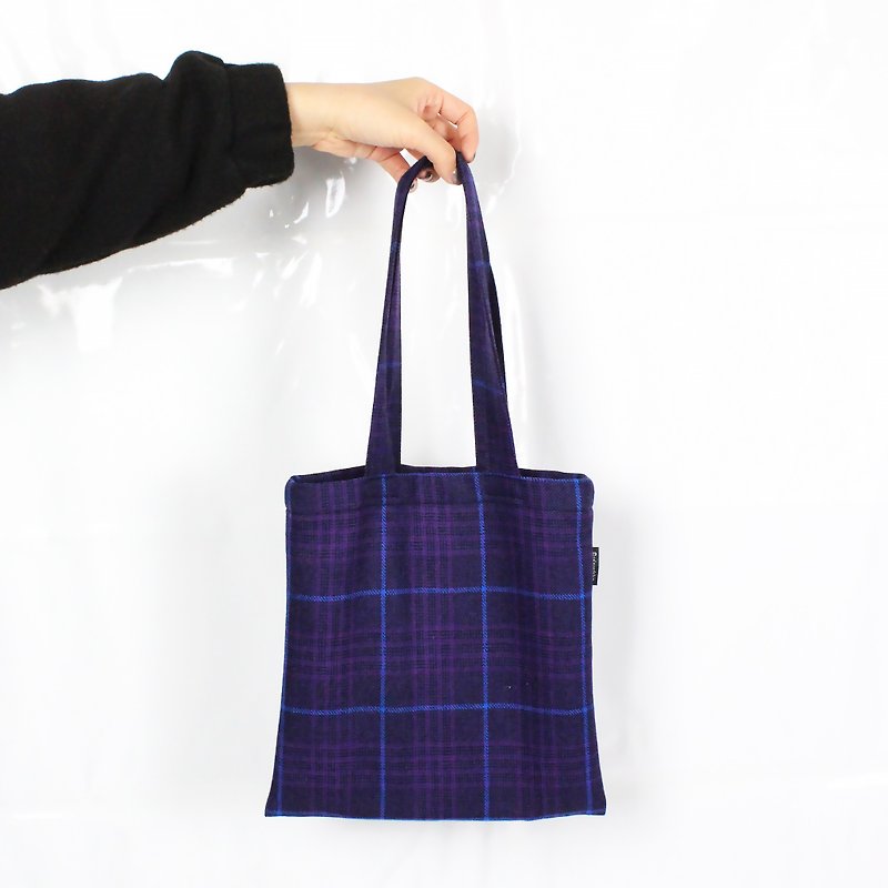 毛料格纹小提袋 - 紫色 - 手提包/手提袋 - 羊毛 紫色
