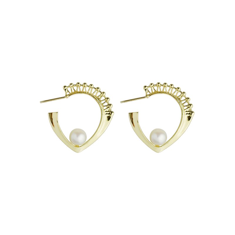 花边设计珍珠耳环 AEON GOLD - 耳环/耳夹 - 其他金属 金色
