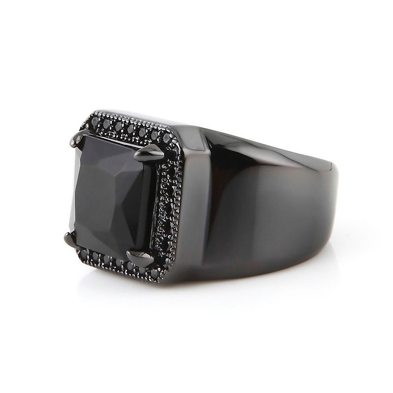 梯切锆石戒指 Zircon Ring - 戒指 - 其他金属 黑色