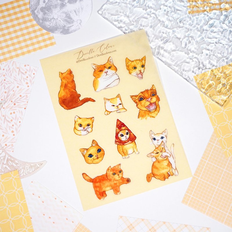 【啊啊啊猫】和纸 水彩 插画 手帐贴纸 可爱 猫猫 - 贴纸 - 纸 黄色