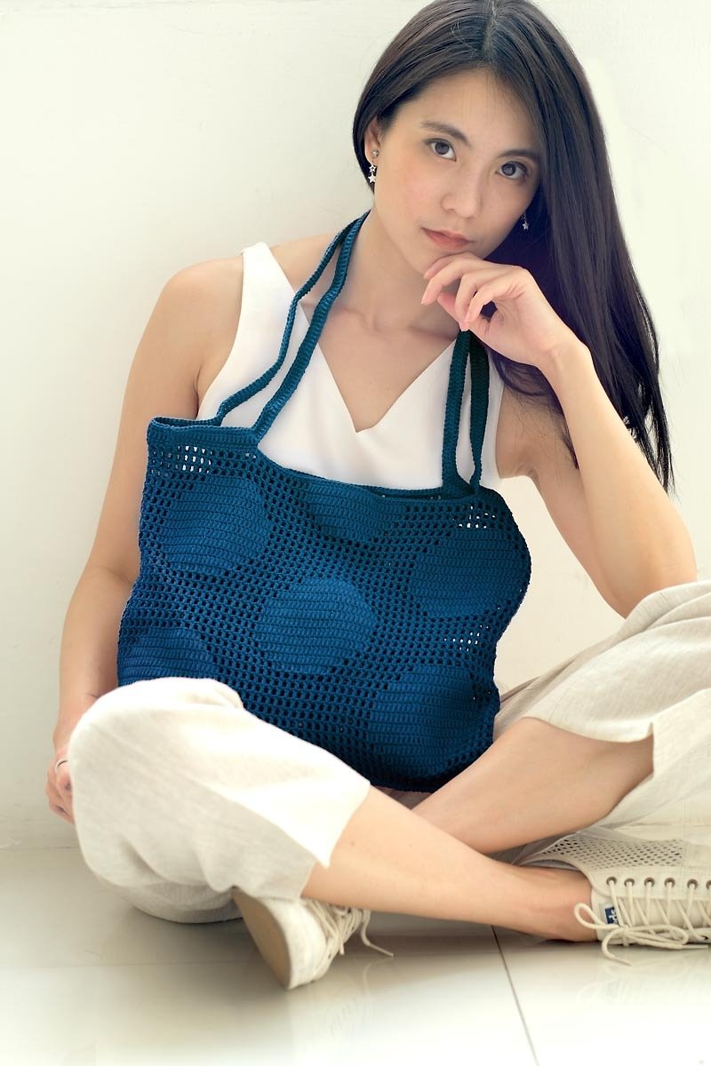 Crochet Polka Dot Tote Bag | Ocean - 手提包/手提袋 - 其他材质 蓝色
