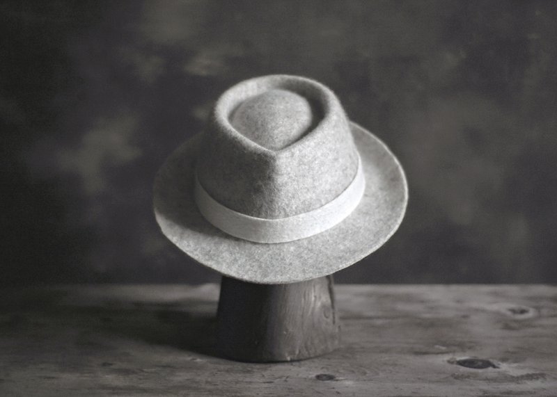 手工毛毡爵士帽・白色 - 帽子 - 羊毛 白色