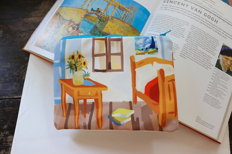 Canvas Pencil Case  ( Vangogh room )with Postcard - 铅笔盒/笔袋 - 棉．麻 红色