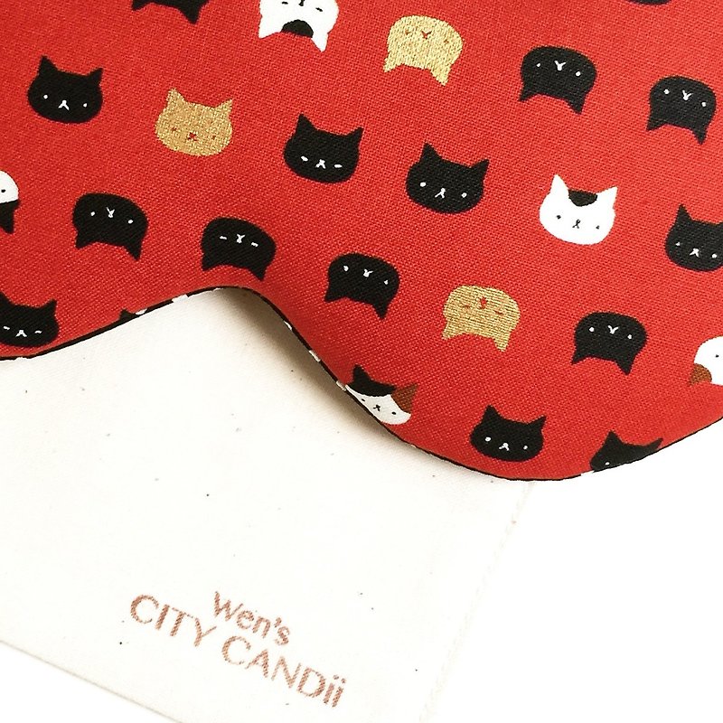 旅行睡眠眼罩 / 头围可调整版 / 躲猫猫-红色小图款 - 眼罩 - 棉．麻 红色
