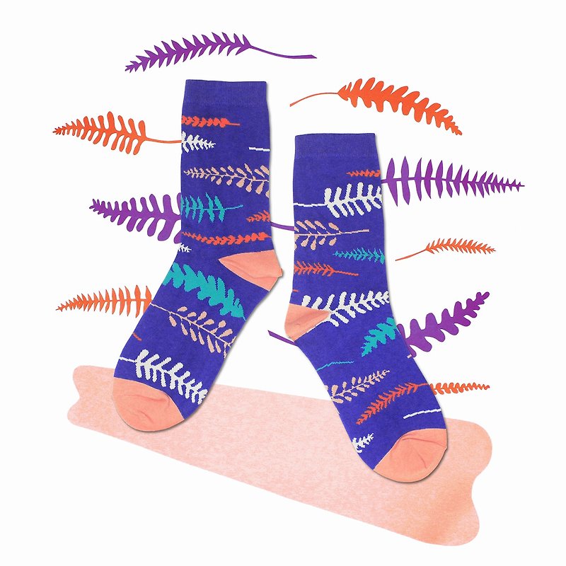 蕨类 棉质中筒袜 - 袜子 - 紫 - 袜子 - 棉．麻 紫色