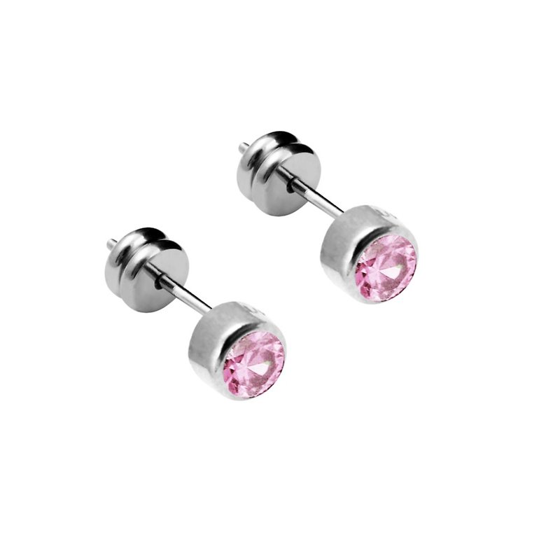 极简晶钻-粉红 纯钛耳针一对 不过敏 六色可选 买即赠钛贴两粒 - 耳环/耳夹 - 宝石 粉红色
