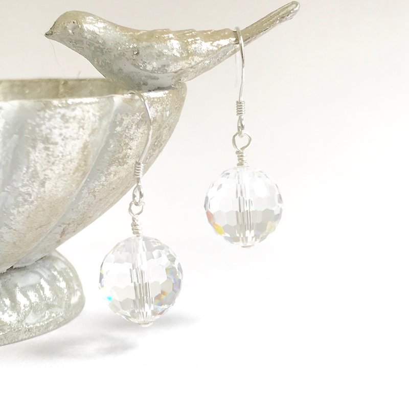 Swarovski crystal ball dangling 925silver earring - 耳环/耳夹 - 纯银 透明