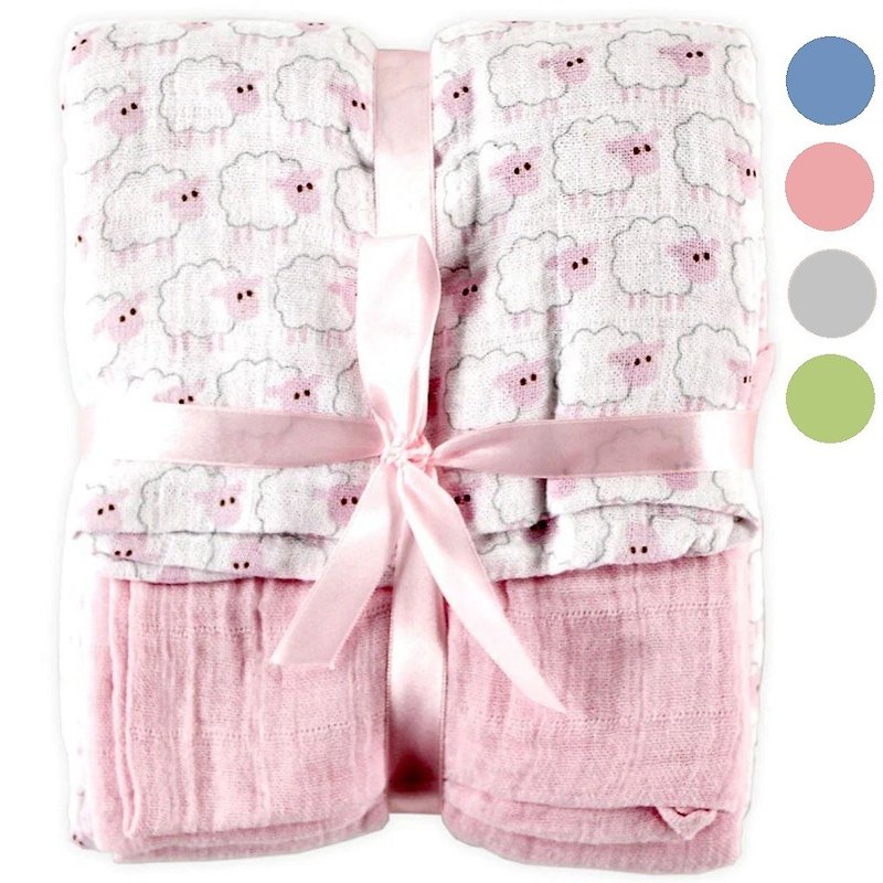 Hudson Baby 婴儿多用途纯棉纱布巾包巾2入组 - 满月礼盒 - 棉．麻 粉红色