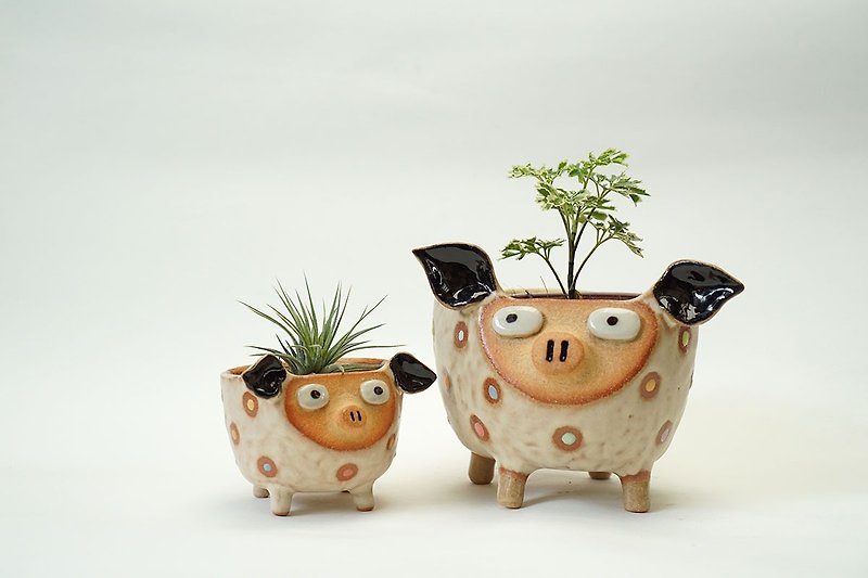 Pig plant pots handmade ceramics - 植栽/盆栽 - 陶 粉红色