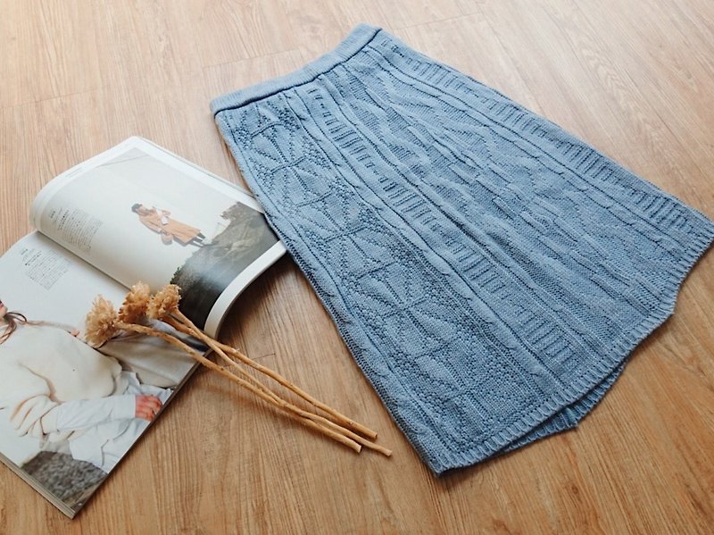 Vintage下着 / 冬季毛线编织裙 no.94 - 裙子 - 其他材质 蓝色
