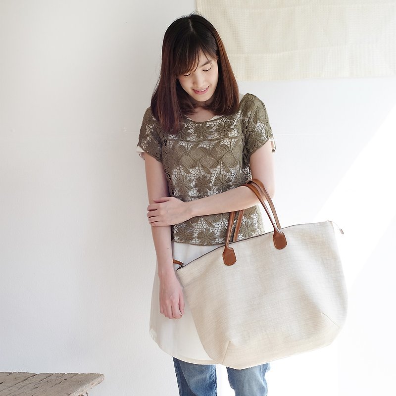 Oversize Sweet Journey Bags Handwoven Cotton Natural Color - 手提包/手提袋 - 棉．麻 白色