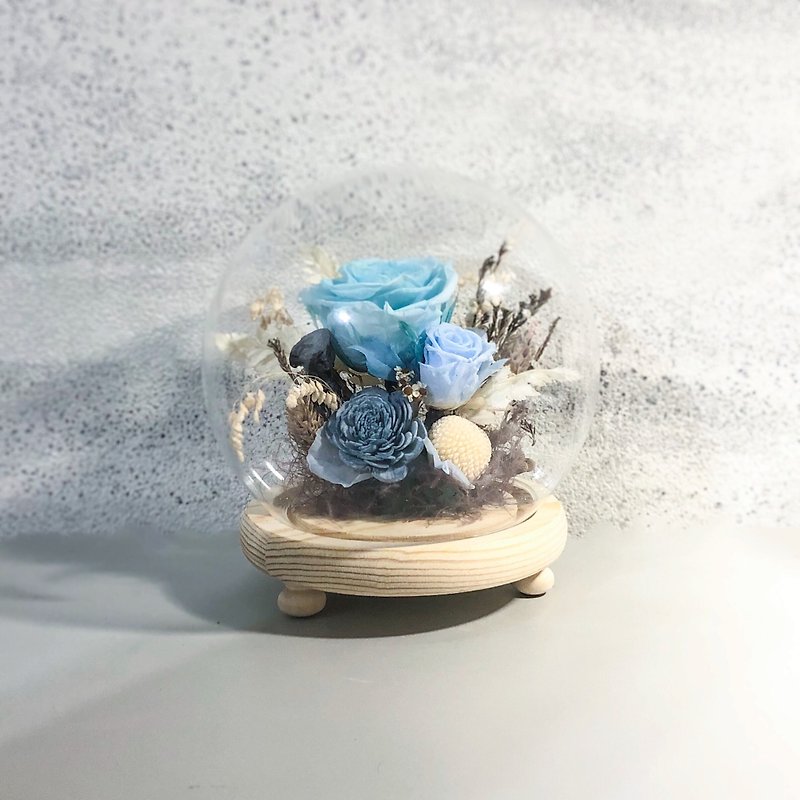 天王星永生玫瑰花- 星球夜灯玻璃钟罩 可定制 - 干燥花/捧花 - 植物．花 蓝色