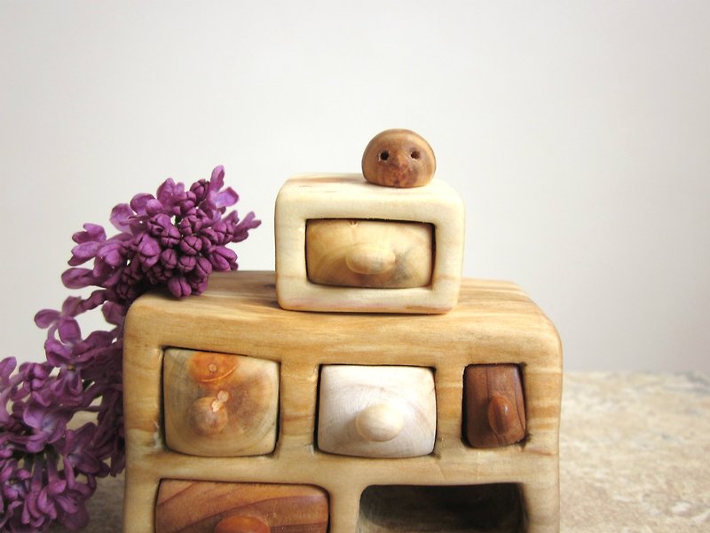 Wood carving miniature drawer with cute little bird, Woodworking, Wood box, unique miniature, Wood sculpture - 摆饰 - 木头 