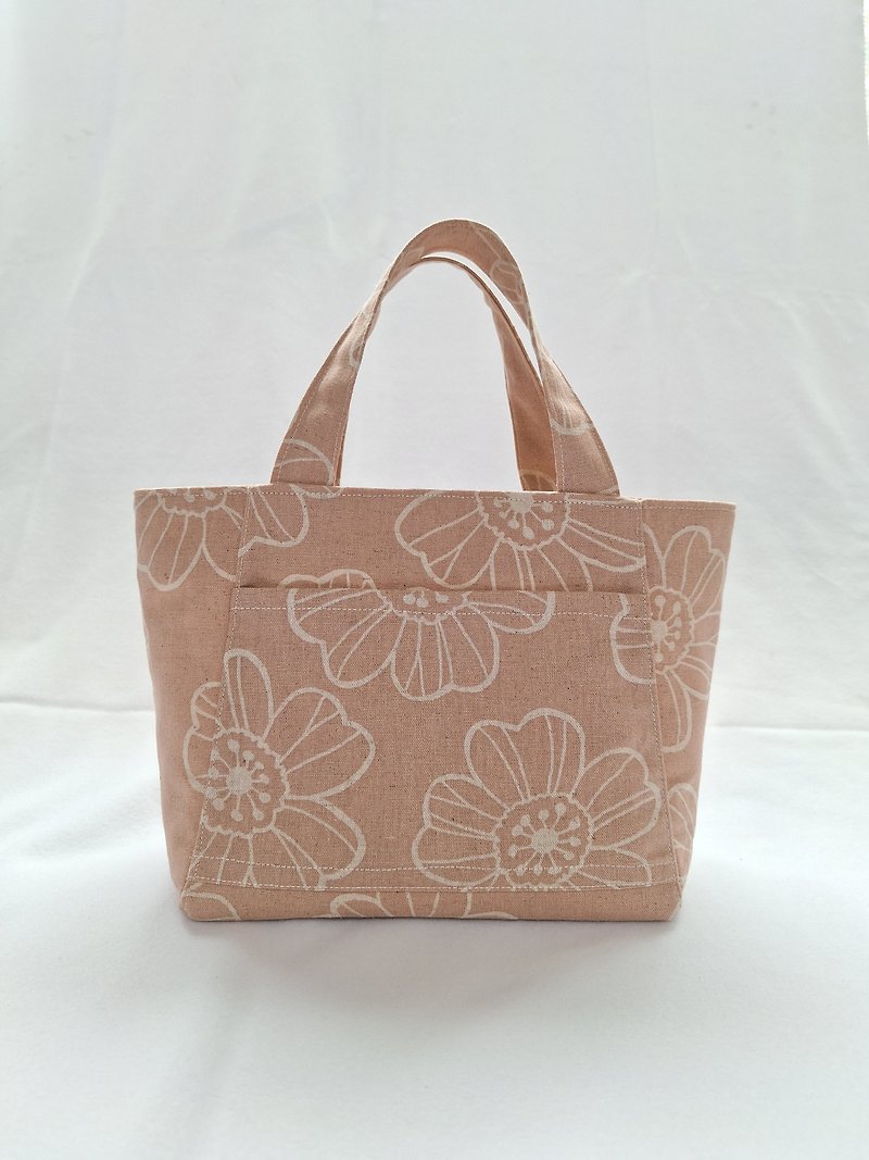 日系藕粉花朵提袋 l 日本棉布、帆布 l 手工车缝 - 手提包/手提袋 - 棉．麻 