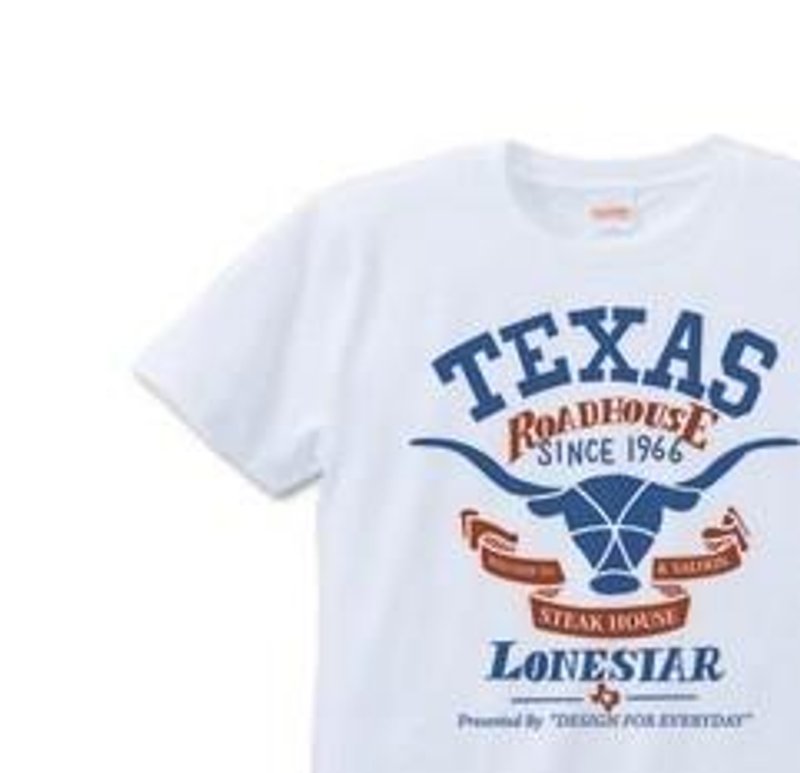 テキサスロングホーン牛  S〜XL Tシャツ【受注生産品】 - 中性连帽卫衣/T 恤 - 棉．麻 白色