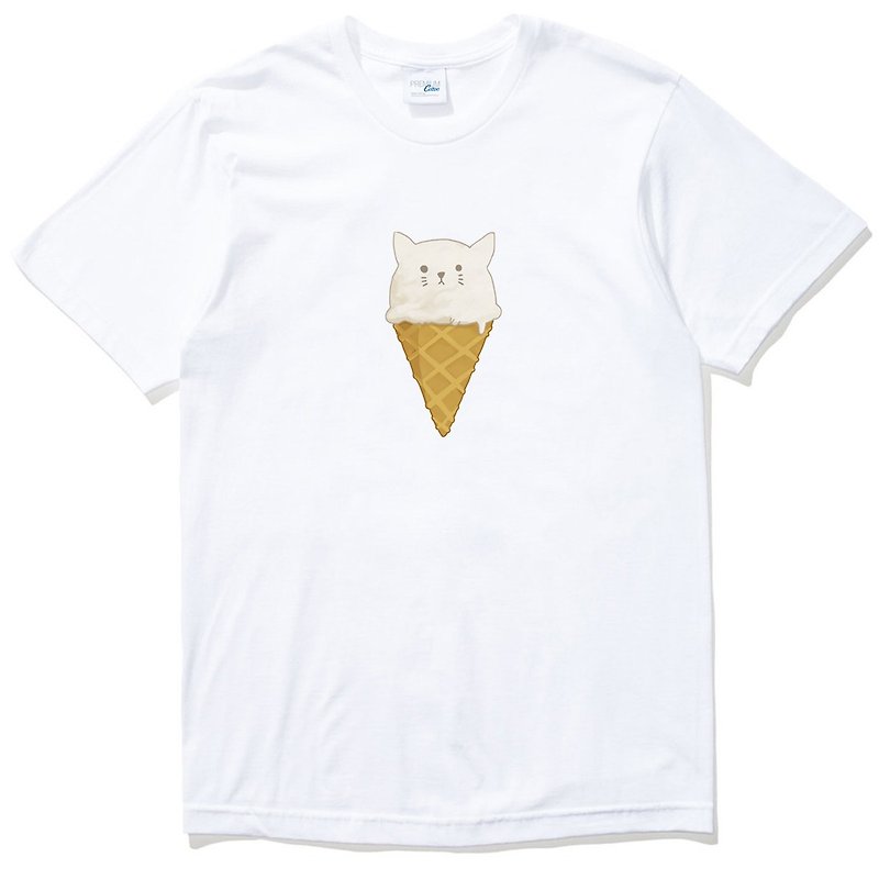 猫咪冰淇淋【现货】男女短袖T恤 白色 毛小孩 动物 狗 食物 自创 品牌 文青 - 男装上衣/T 恤 - 棉．麻 白色