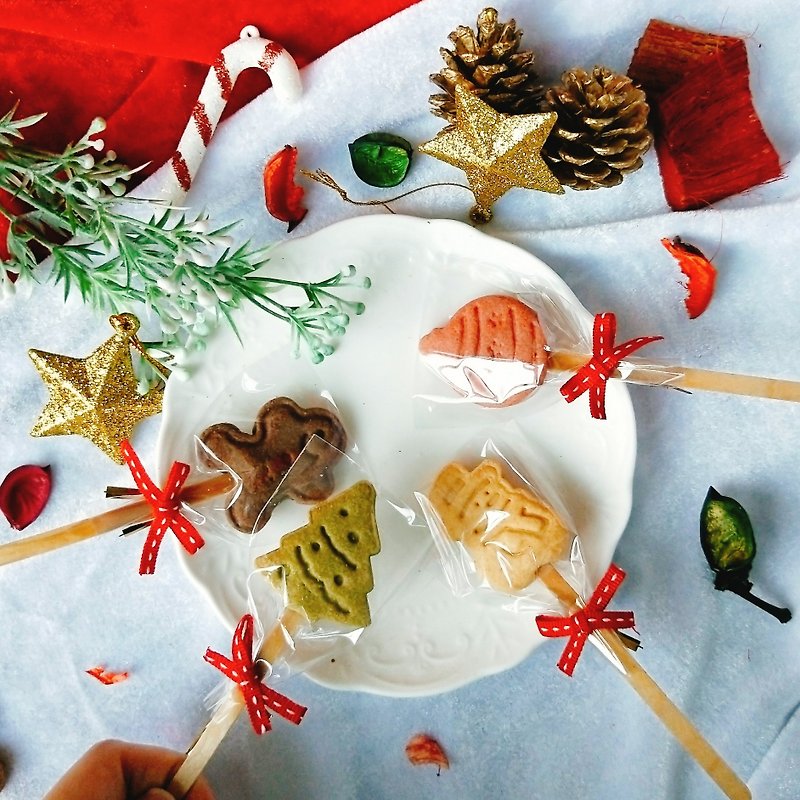 【圣诞节限定】可爱棒棒糖手工饼干(圣诞树/雪人/姜饼人/彩球) - 手工饼干 - 新鲜食材 红色