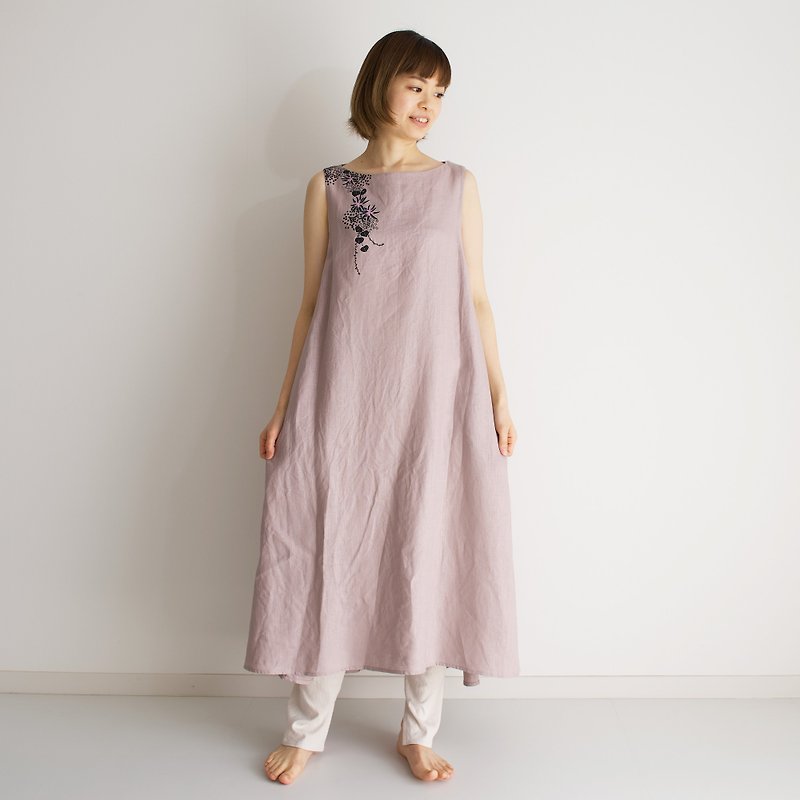 ロングワンピース　くすみピンク　海中植物 - 洋装/连衣裙 - 棉．麻 粉红色