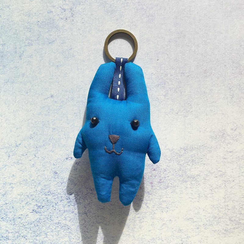 +纯色宝蓝+兔子钥匙圈 - 吊饰 - 棉．麻 蓝色