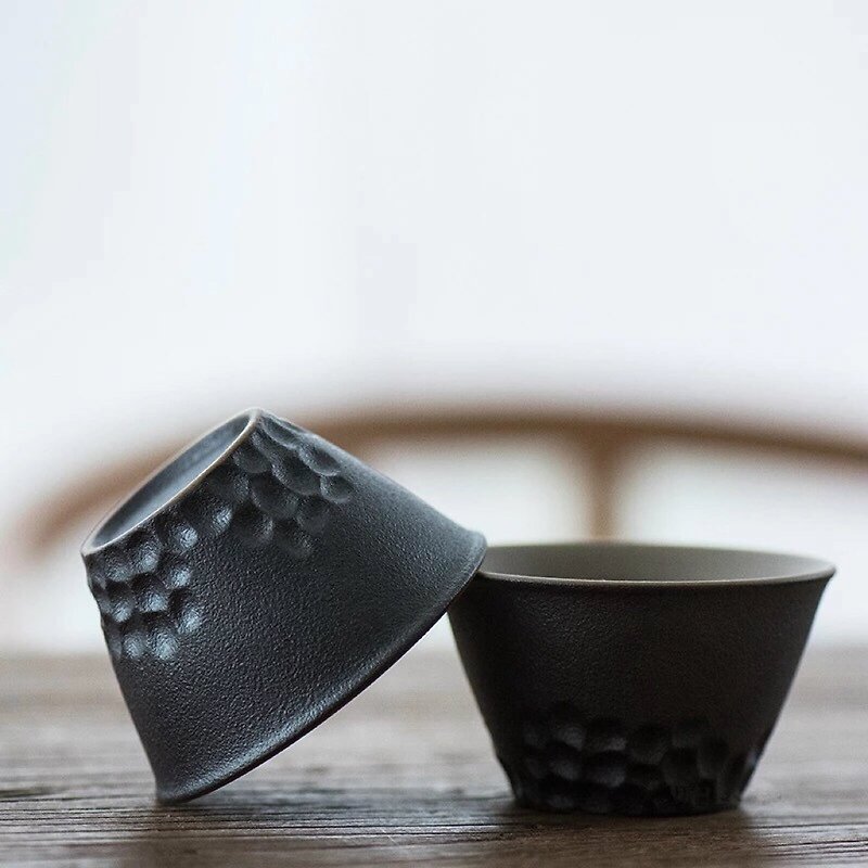 闻说|日式品茗杯 锤目纹创意粗陶茶杯 和风简约主人杯陶瓷个人杯 - 茶具/茶杯 - 陶 