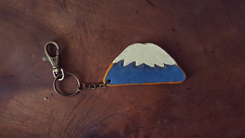 富士山 纯牛皮钥匙圈 -背面刻名字  (生日、情人送礼) - 钥匙链/钥匙包 - 真皮 蓝色