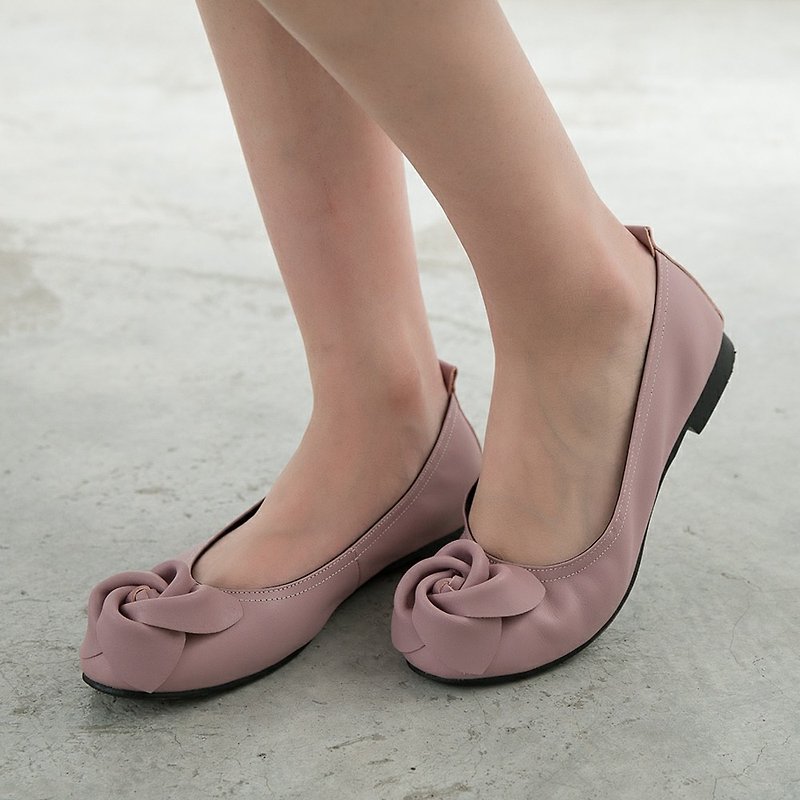 Maffeo 娃娃鞋 芭蕾舞鞋 日式玫瑰真皮束口娃娃鞋(1234粉芋) - 芭蕾鞋/娃娃鞋 - 真皮 粉红色