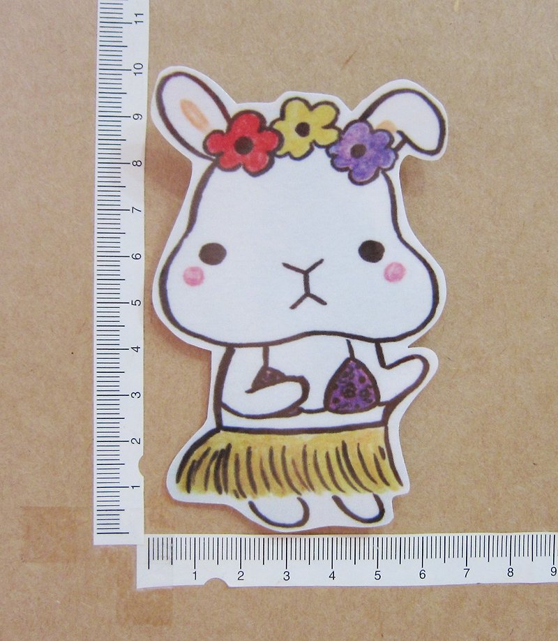手绘插画风格 完全 防水贴纸 草裙舞 夏威夷 白色兔子 - 贴纸 - 防水材质 多色