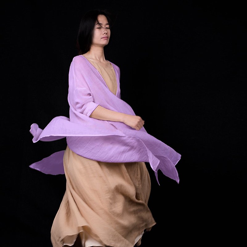紫色纯麻罩衫 防晒 玛瑙扣 宽松 百搭 - 女装衬衫 - 棉．麻 