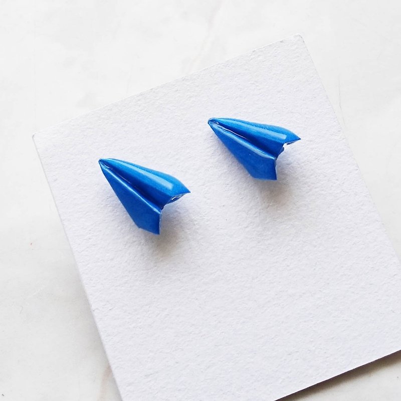 纸飞机深蓝色耳环 / Origami Navy Blue Paper Plane Earrings - 耳环/耳夹 - 纸 蓝色