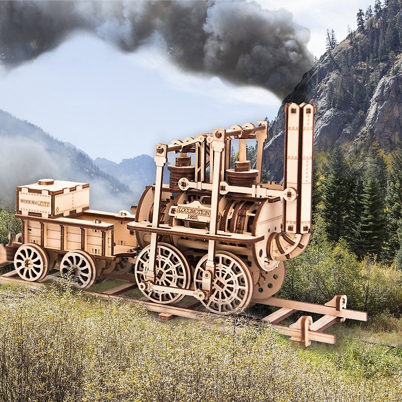 手作动力模型 蒸汽火车头 木制组合可动玩具 - 木工/竹艺/纸艺 - 木头 卡其色