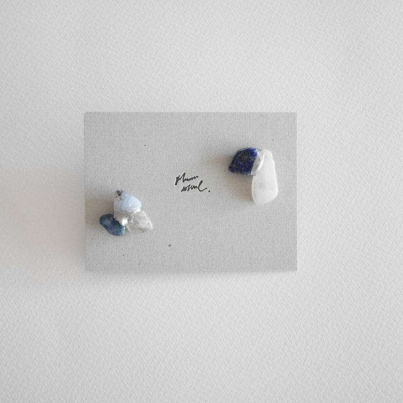 金继 耳环 ピアス / イヤリング | 银的海 no.66 - 耳环/耳夹 - 半宝石 蓝色