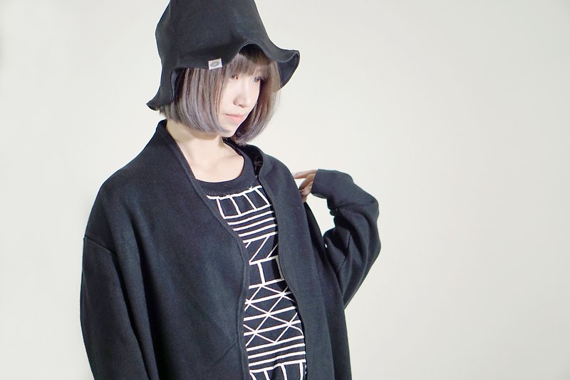 【X-BLIND】素黑长版棉质外套大衣 (中性) - 女装休闲/机能外套 - 棉．麻 黑色